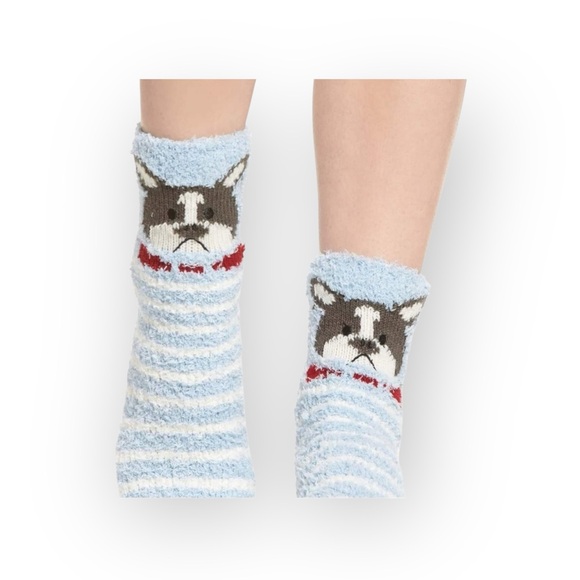 new PJ Salvage 𖠌 Frenchie Dog Plush Super Soft Butter Socks 𖠌 Blue Stripe 𖠌 - Picture 11 of 14